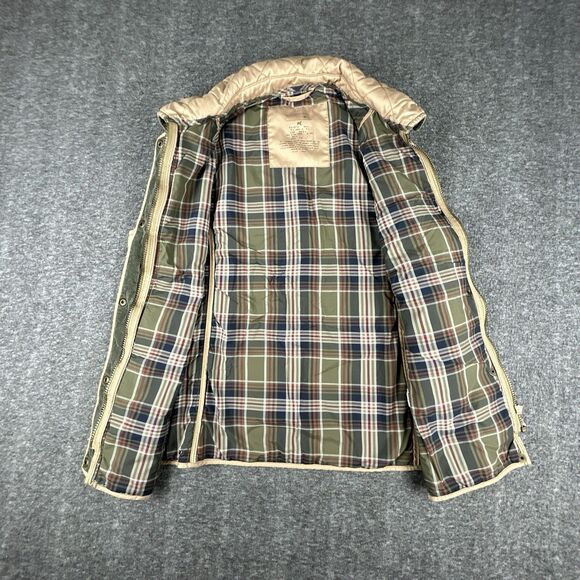 LL BEAN Quilted Barn Vest Women's Size M Beige Full Zip Insulated Plaid Lined - Picture 2 of 11
